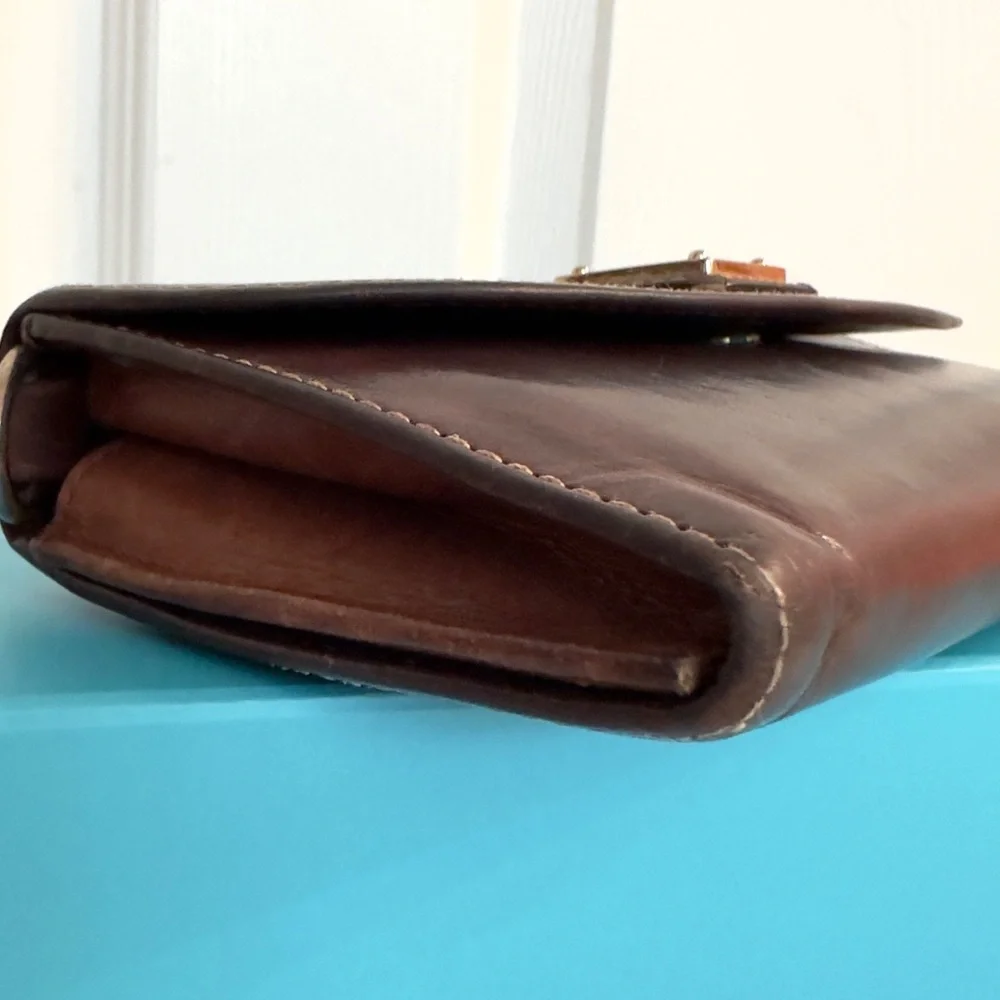 DOONEY & BOURKE ~ Dark Brown Long Leather Wallet with Fall Color Paisley Print